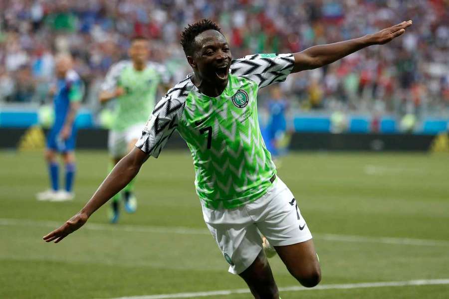 Ahmed Musa celebrates a goal for Nigeria