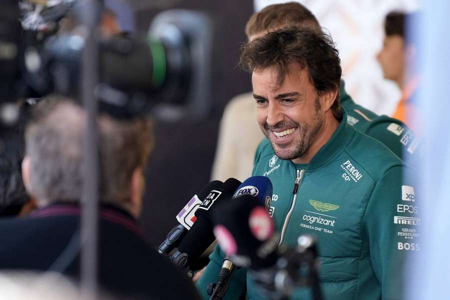 Fernando Alonso speaks to the press ahead of the Azerbaijan Grand Prix