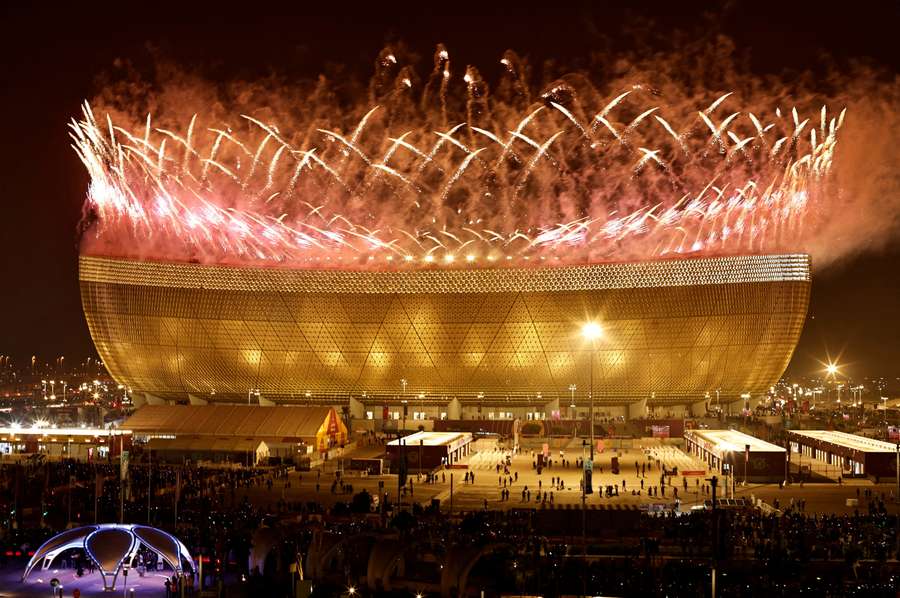 General view of a pyrotechnic display during the World Cup final in Qatar