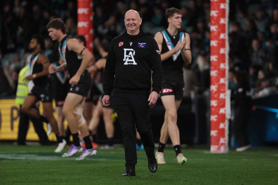 Ken Hinkley during his final appearance as Port Adelaide coach. Ken Hinkley during his final appearance as Port Adelaide coach.