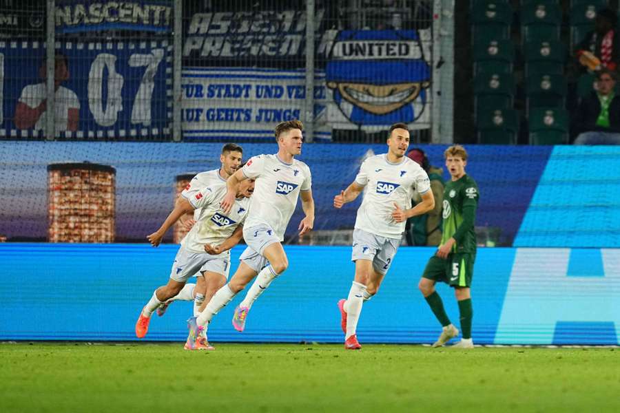 Marius Bulter celebrates his goal for Hoffenheim