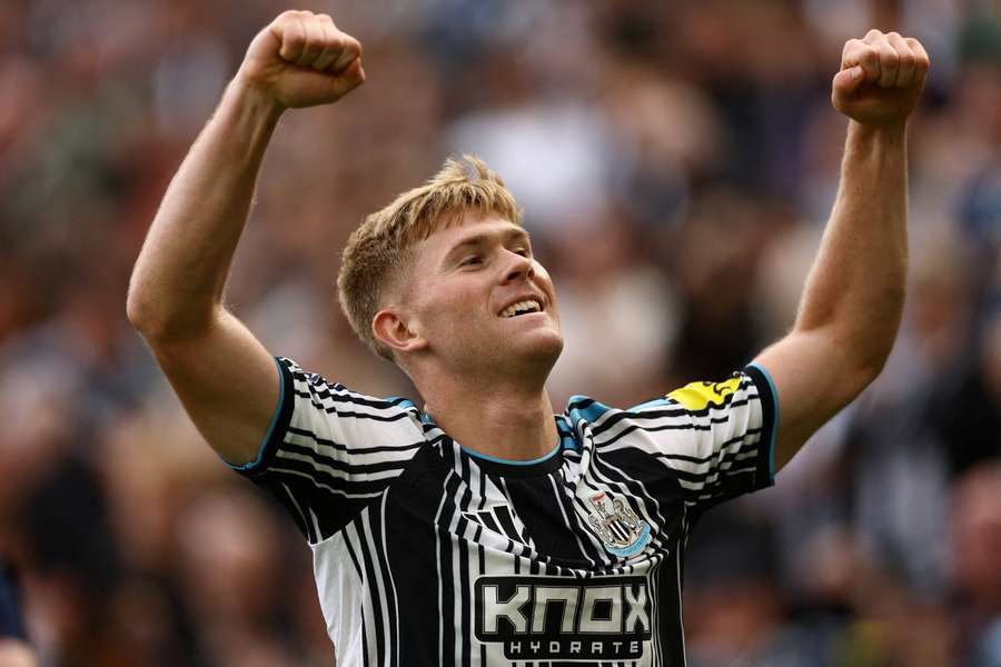 Newcastle United's Lewis Hall celebrates scoring their second goal Newcastle United's Lewis Hall celebrates scoring their second goal