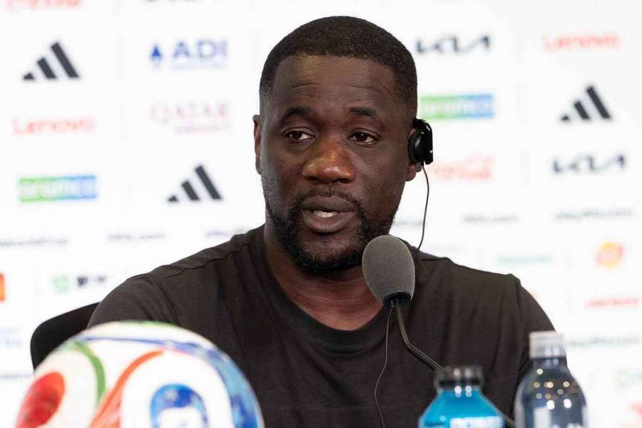 Ivory Coast's Emerse Fae speaks to the media