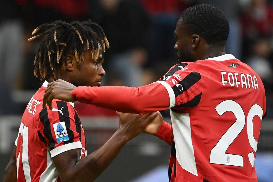 Samuel Chukwueze (left) celebrates with Youssouf Fofana after opening the scoring