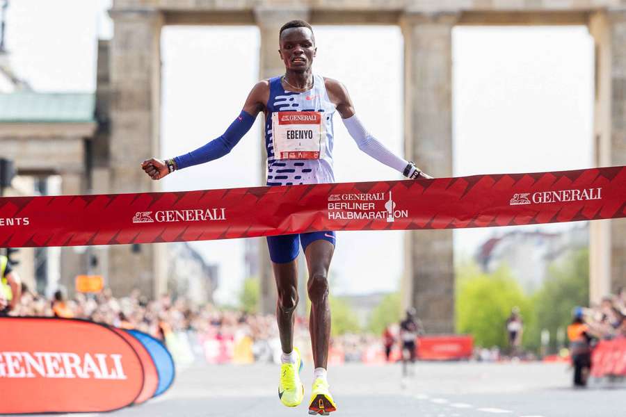 Daniel Ebenyo after winning the Berlin half marathon Daniel Ebenyo after winning the Berlin half marathon