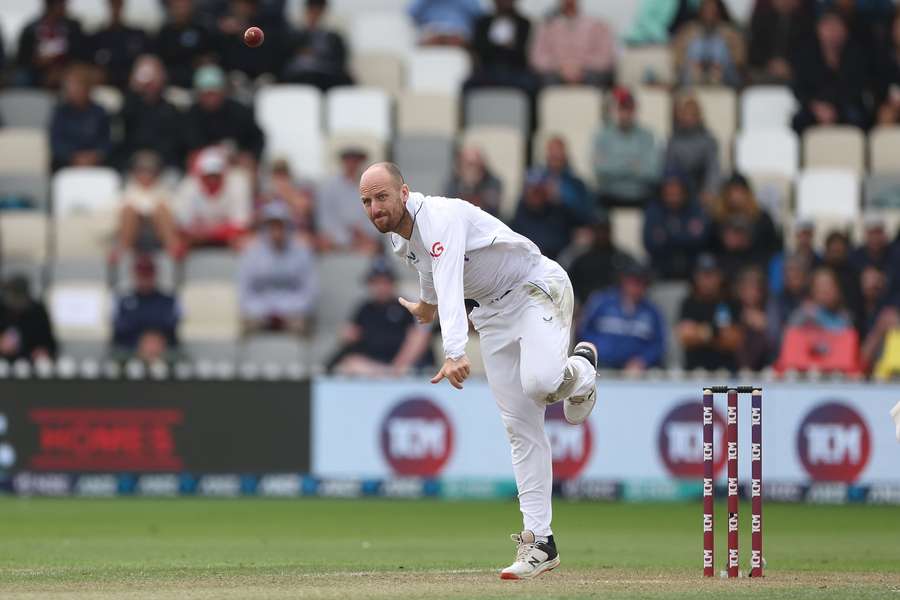 England's Jack Leach bowls