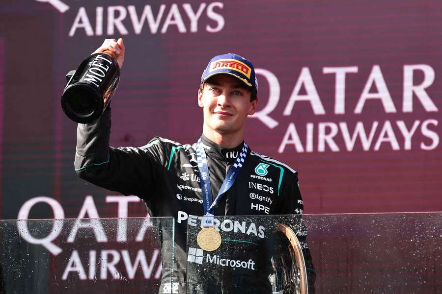 Russell celebrates his win in Australia