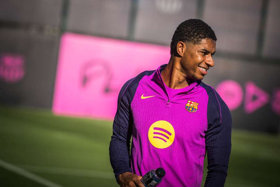 Rashford, en un entrenamiento con el Barça esta semana