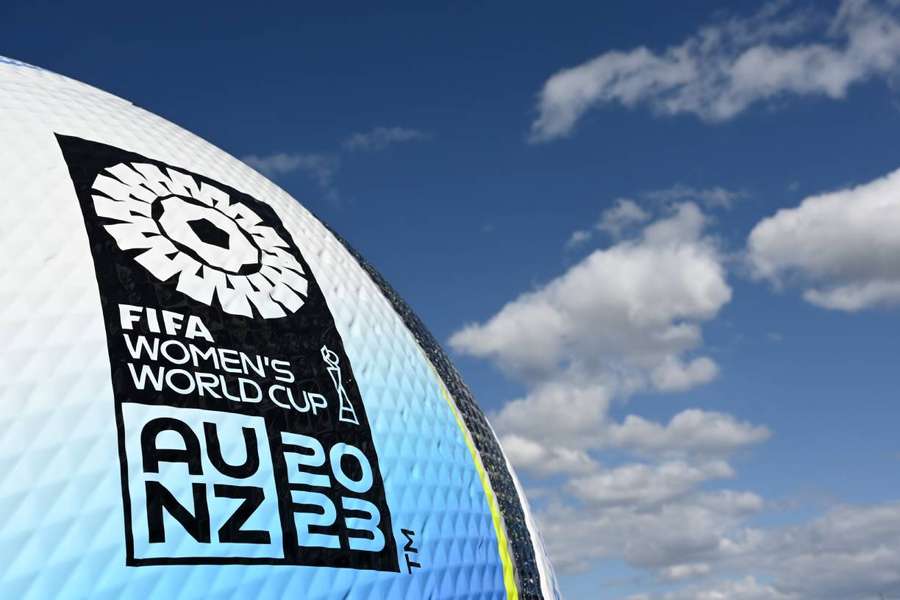 A huge advertising version of the official Adidas competition ball Oceaunz ahead of the upcoming FIFA Women's World Cup