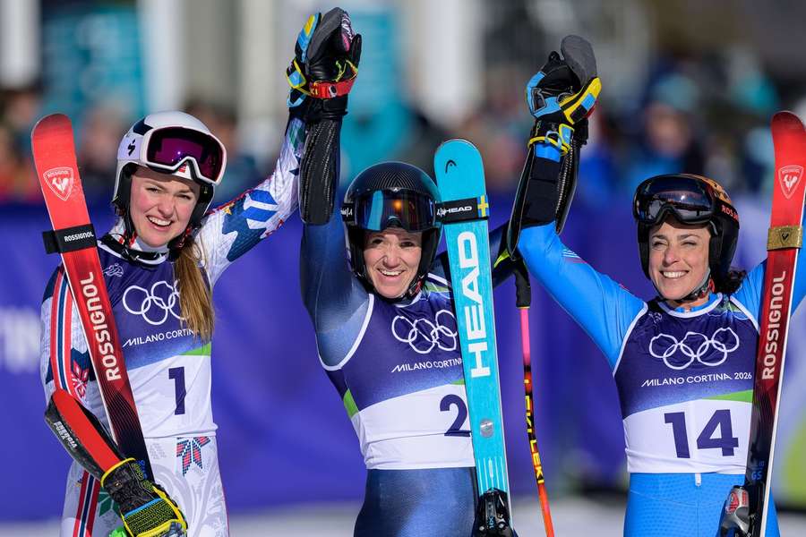 Brignone (middle) takes gold ahead of Hector (right) and Stjernesund