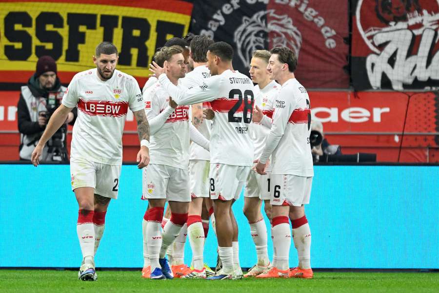Stuttgart celebrate their second goal of the day