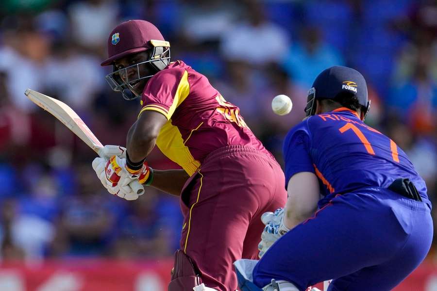 Devon Thomas batting for West Indies against India in 2022