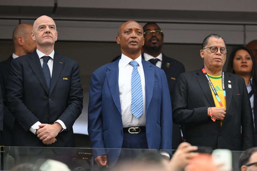 Danny Jordaan (right) with FIFA President Gianni Infantino (left) and CAF President Patrice Motsepe (middle) Danny Jordaan (right) with FIFA President Gianni Infantino (left) and CAF President Patrice Motsepe (middle)