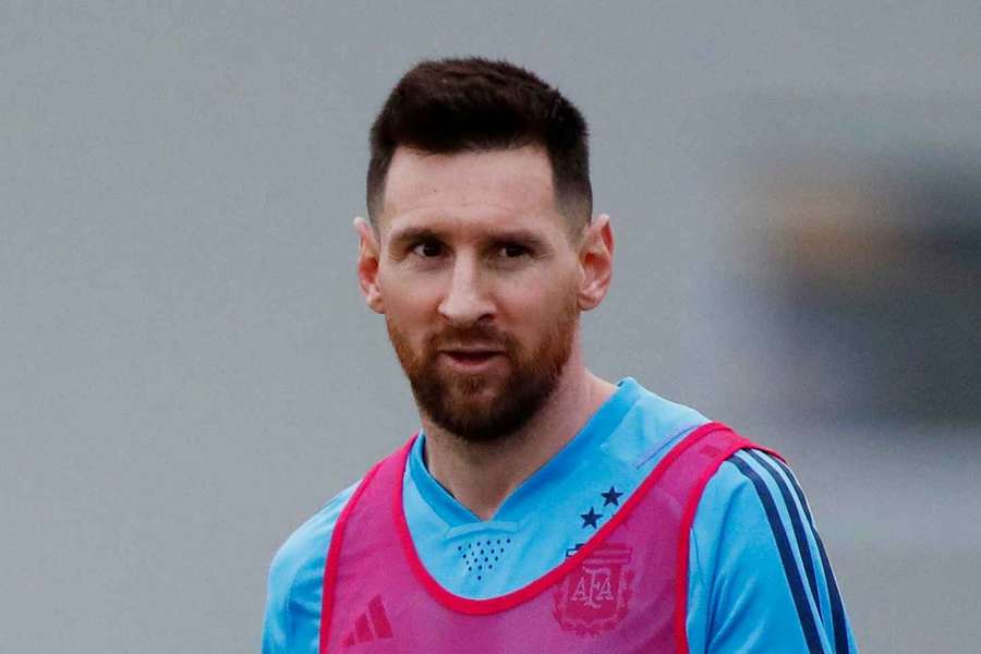 Lionel Messi during training with Argentina