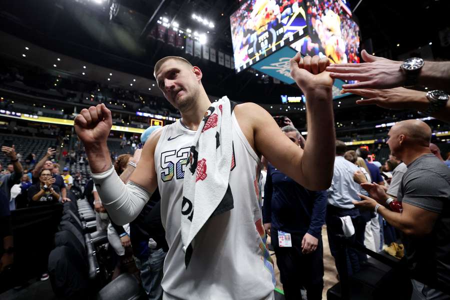 Nikola Jokic celebrates with fans after Game 6 win vs. Oklahoma City Thunder (2025 NBA Playoffs) Nikola Jokic celebrates with fans after Game 6 win vs. Oklahoma City Thunder (2025 NBA Playoffs)
