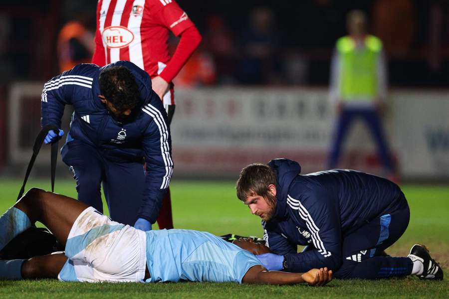 Taiwo Awoniyi receives treatment against Exeter City
