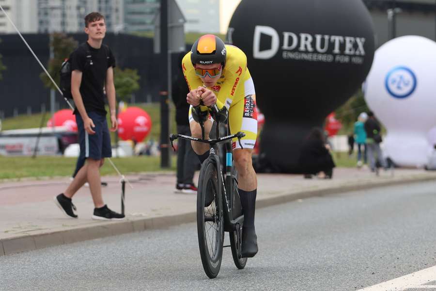 Matej Mohoric in actie tijdens de tijdrit in de 80e Ronde van Polen