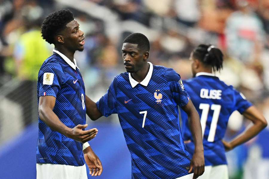 France's Aurelien Tchouameni and Ousmane Dembele