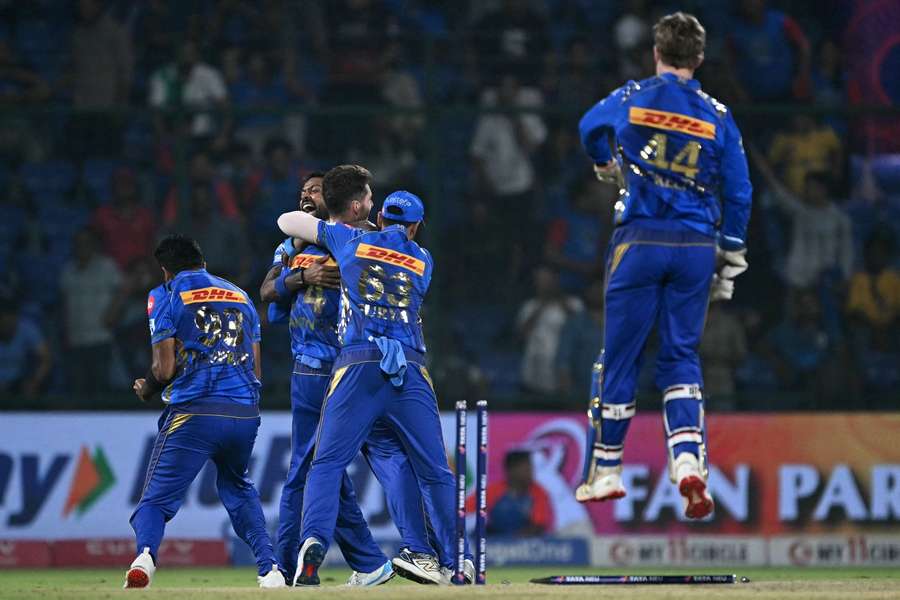Mumbai Indians celebrate their win