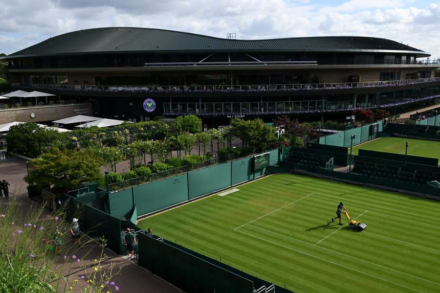 General view outside the Centre Court as ground staff prepares the outside courts ahead of the tournament