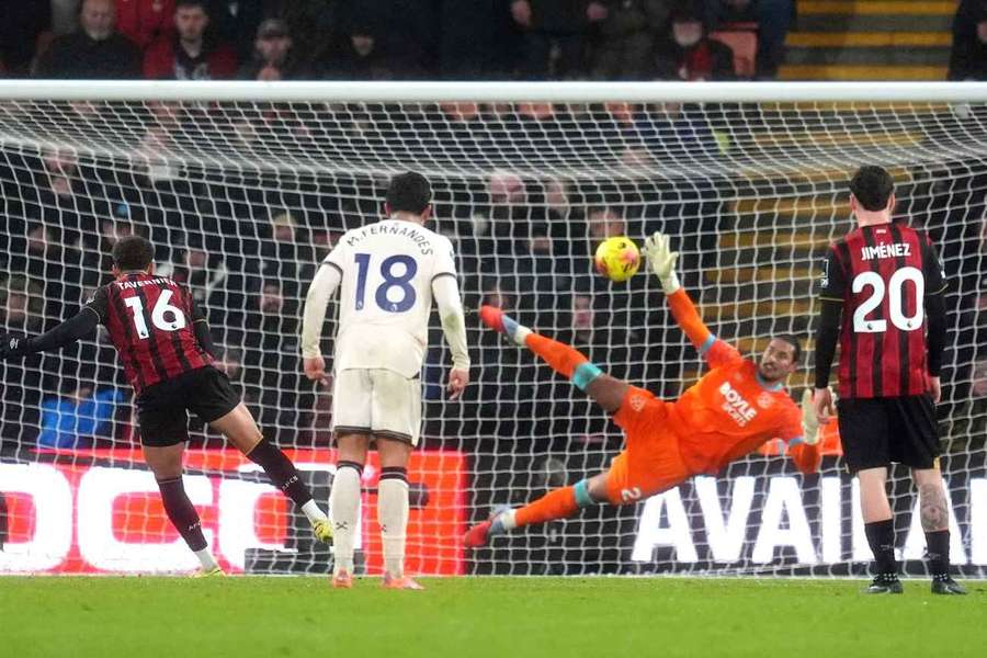 Marcus Tavernier scores from the penalty spot to pull a goal back against West Ham