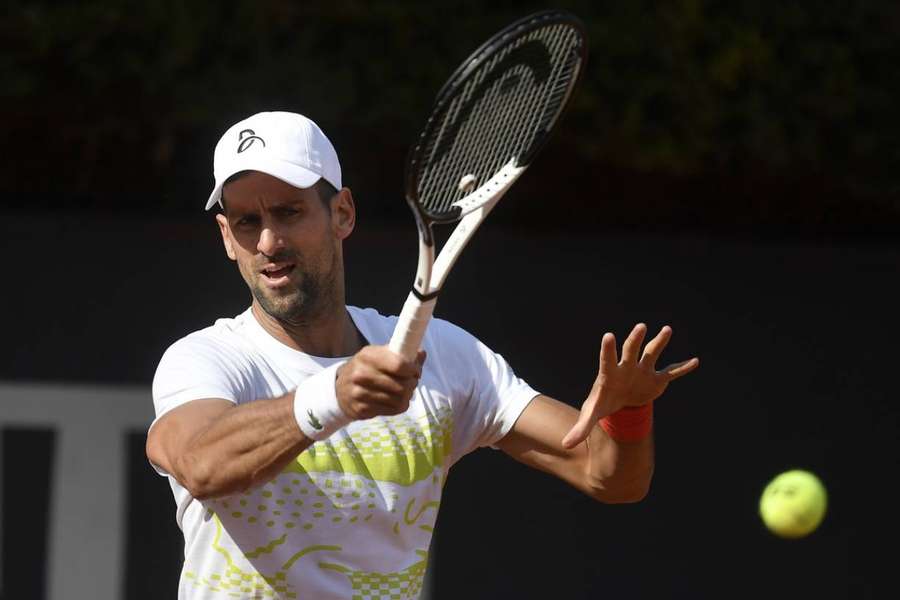 Novak Djokovic takes part in a training session ahead of his opening match on Thursday