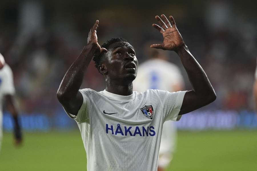 Clinton Jephta celebrates his goal in Istanbul