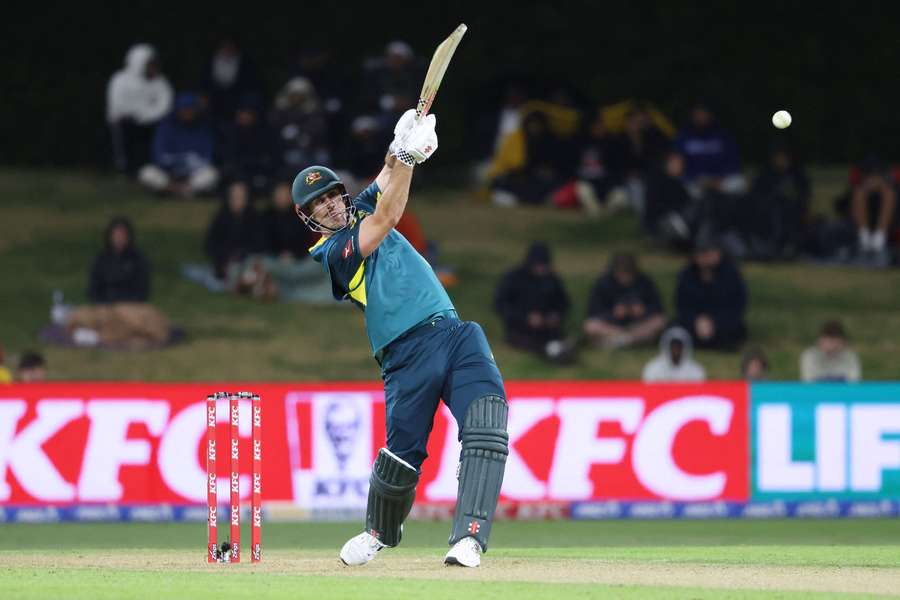 Mitch Marsh punches one of his match-winning 14 boundaries on Wednesday night.