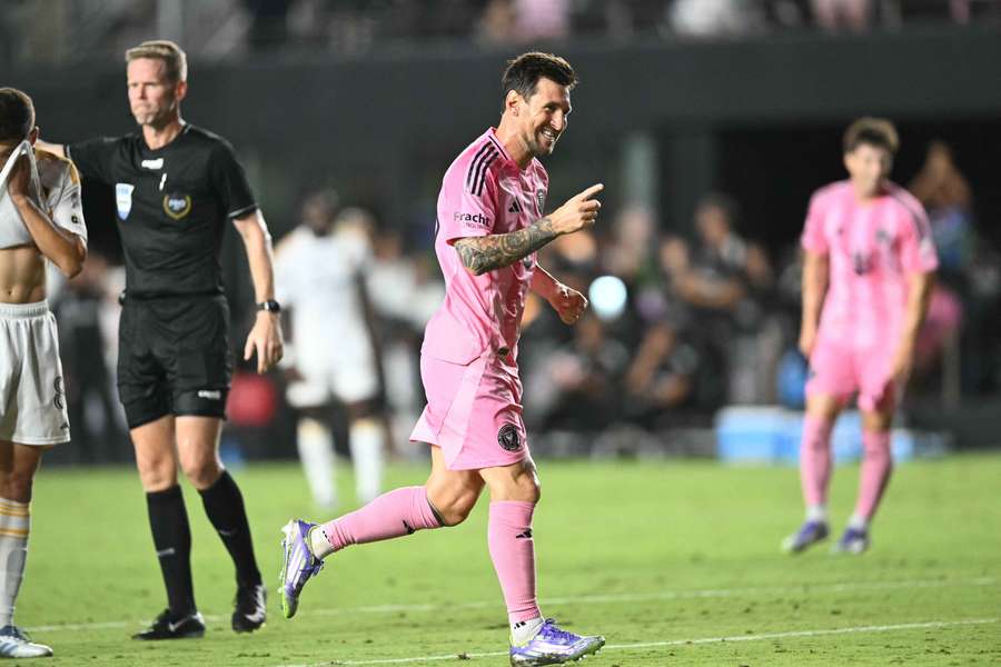 Lionel Messi celebrates after Luis Suarez goal