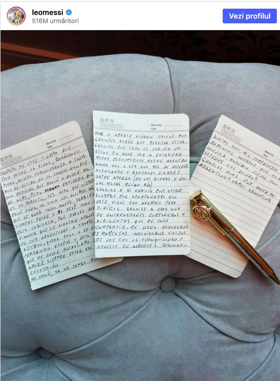 Scrisoarea de adio a lui Lionel Messi