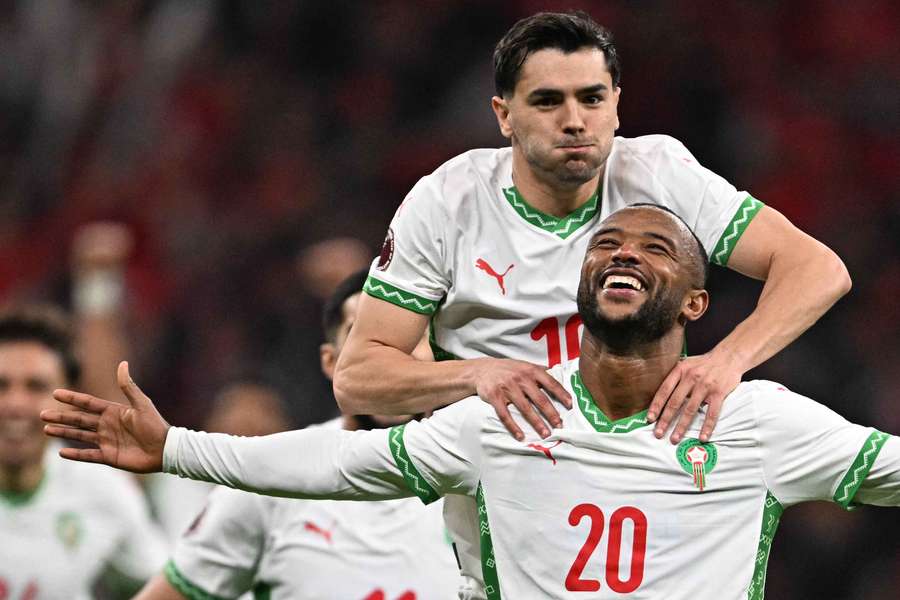Brahim Díaz e El Kaabi festejam por Marrocos