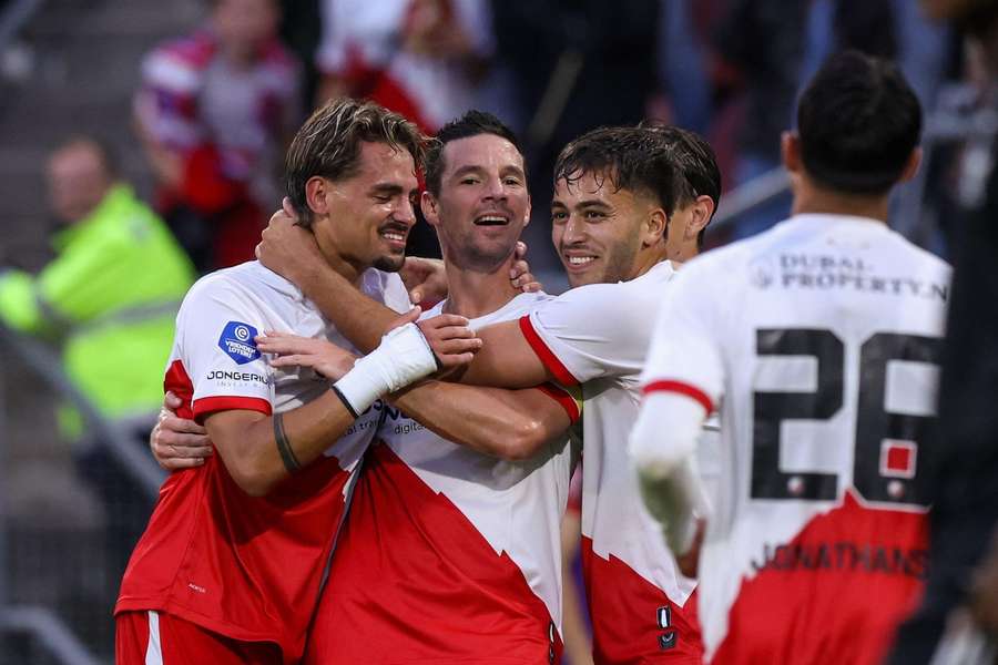 FC Utrecht celebrate Nick Viergever's 3-0 against Sheriff Tiraspol