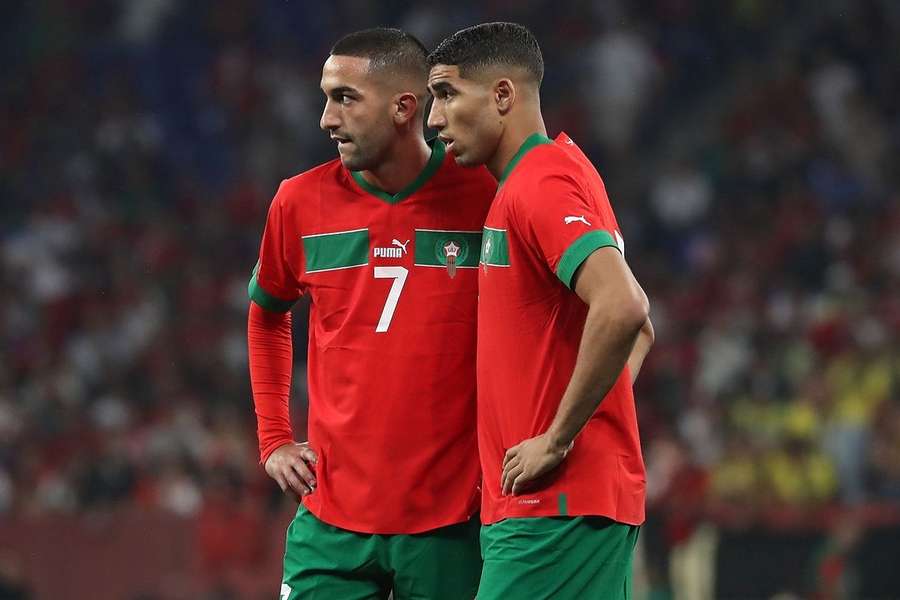Hakim Ziyech (links) en Achraf Hakimi zijn twee sleutelspelers in het elftal van Marokko