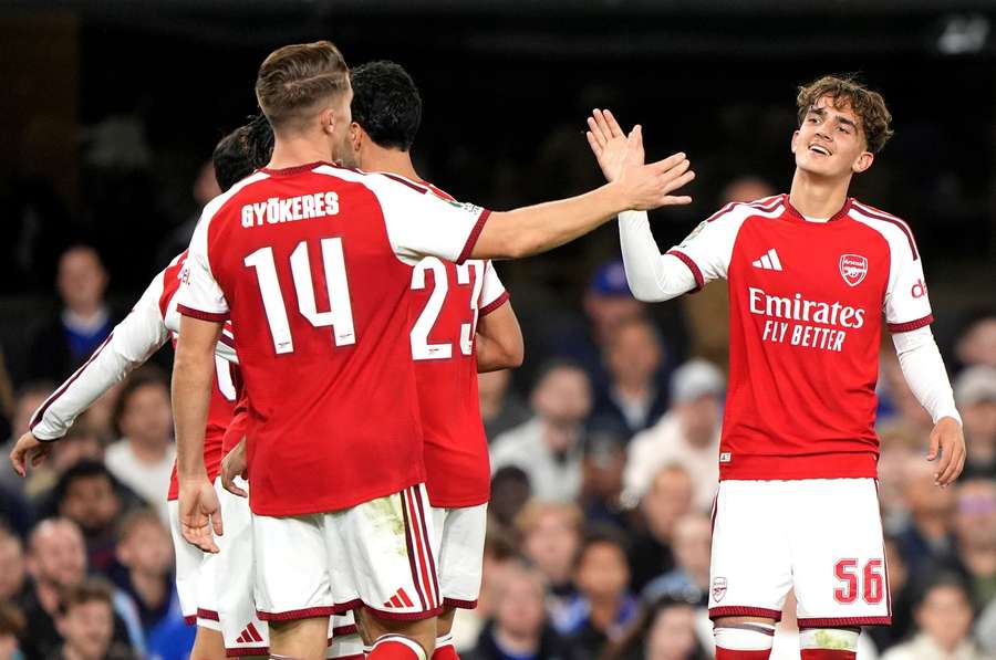 Arsenal's Max Dowman is congratulated by Viktor Gyokeres Arsenal's Max Dowman is congratulated by Viktor Gyokeres
