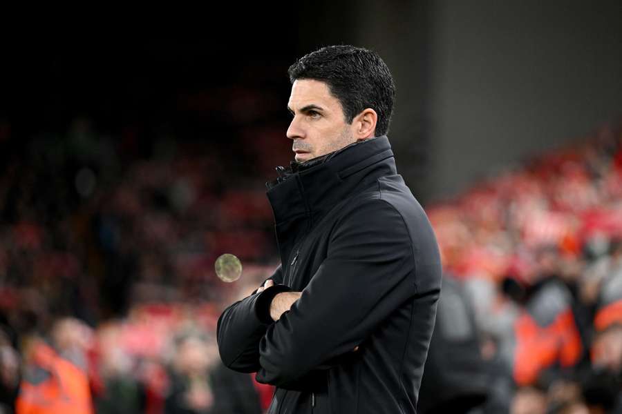 Mikel Arteta tijdens Liverpool-Arsenal