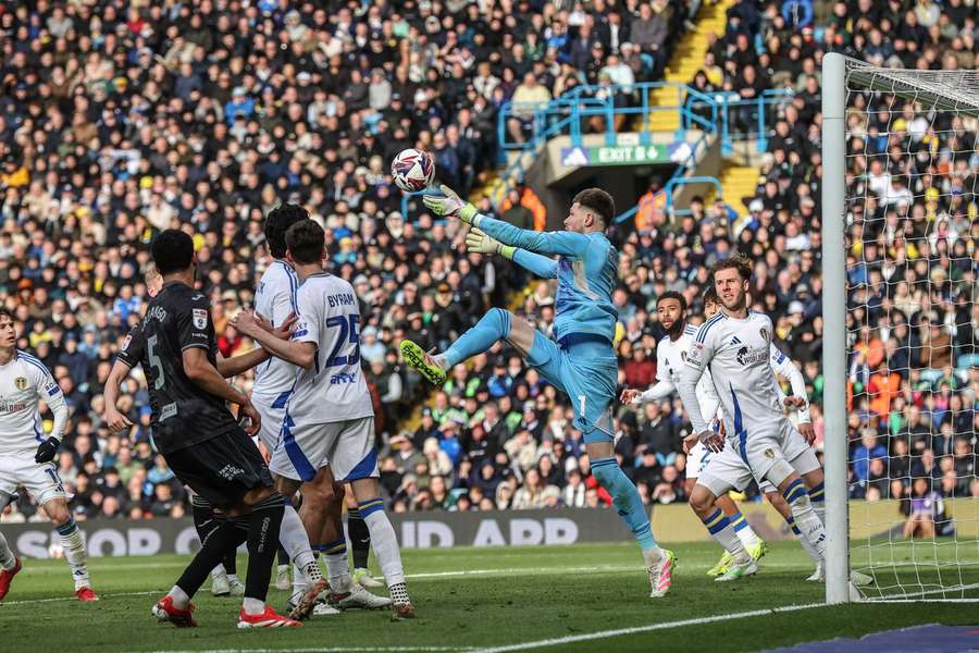 Leeds goalkeeper Illan Meslier drops the ball against Swansea