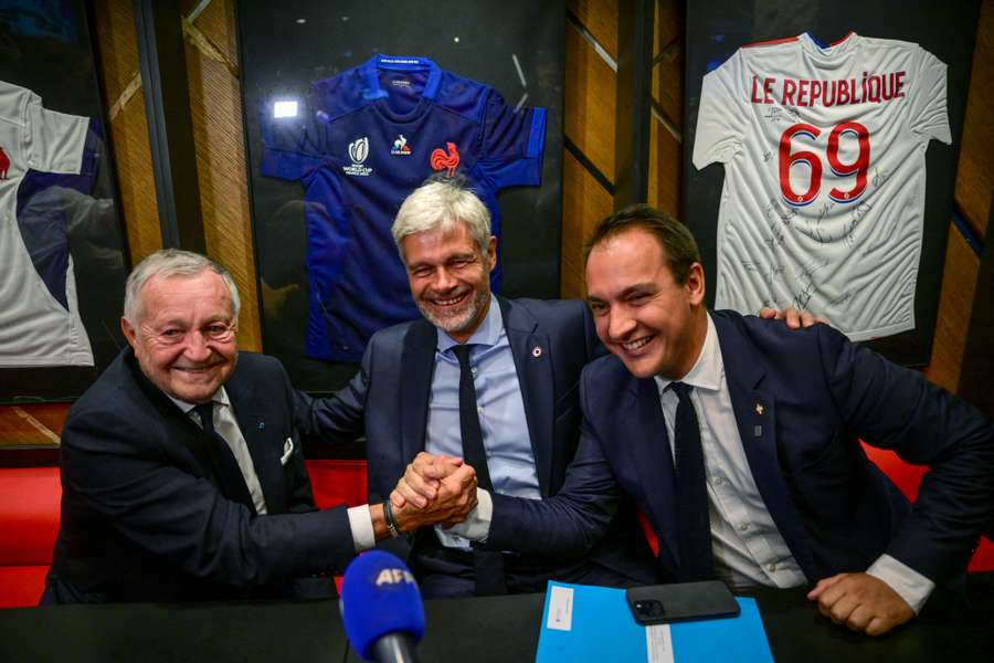 Jean-Michel Aulas com Lauraent Wauquiez e Pierre Olivier