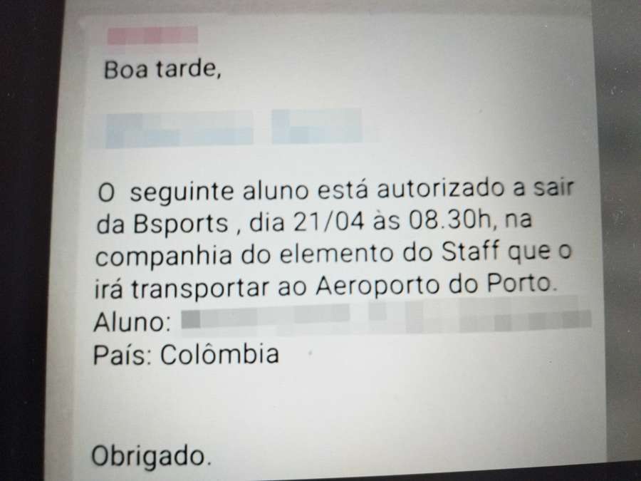 Mensagem enviada por um elemento da Bsports