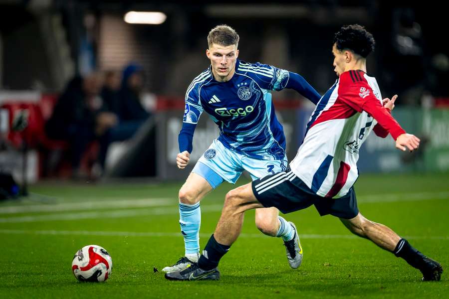 Anton Gaaei tussle with Excelsior Maassluis' Calvin Tureaij for the ball Anton Gaaei tussle with Excelsior Maassluis' Calvin Tureaij for the ball