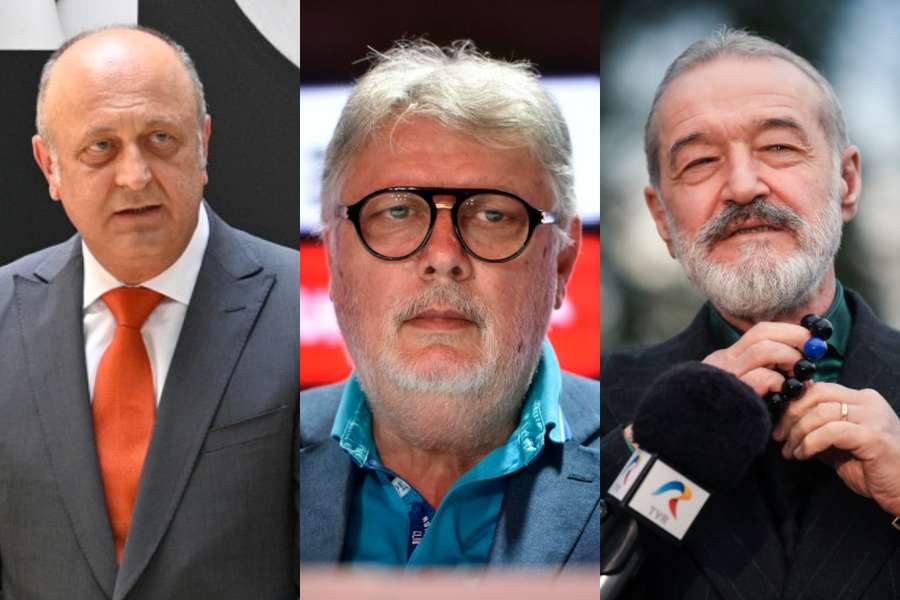 Dan Șucu (stânga), acționarul majoritar al Rapidului, Gino Iorgulescu, președintele LPF și George Becali, patronul FCSB
