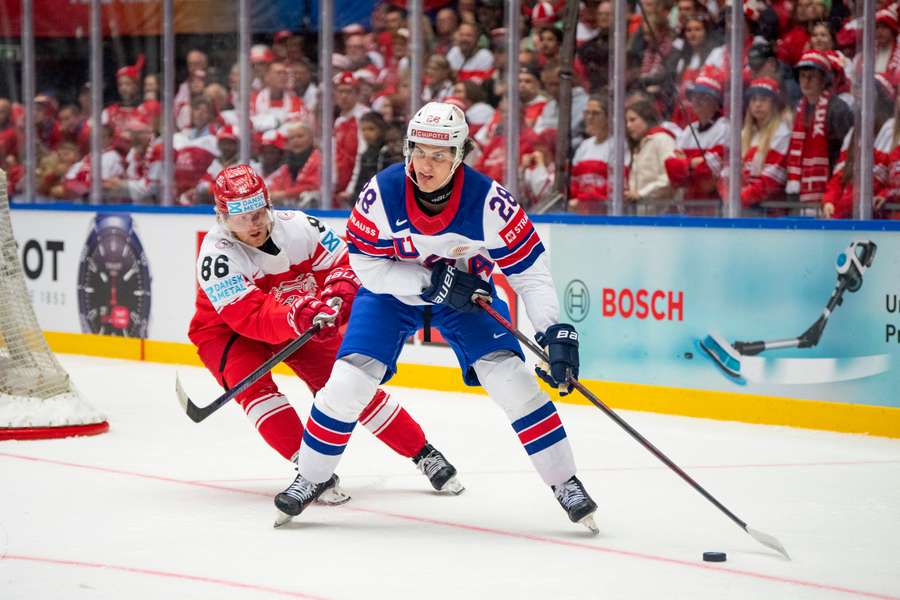 USA's Zeev Buium in action against Denmark