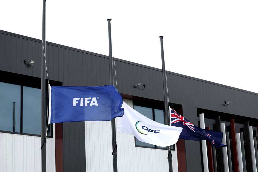 The flags outside the Oceania Football Confederation offices in Auckland