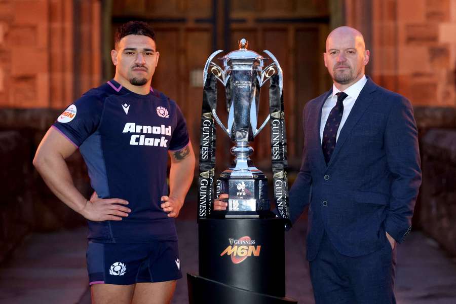 Scotland captain Sione Tuipulotu (L) and coach Gregor Townsend (R) begin their Six Nations campaign against Italy