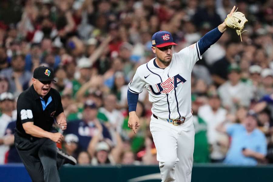 Alex Bregman reacts during USA win over Mexico at 2026 World Baseball Classic