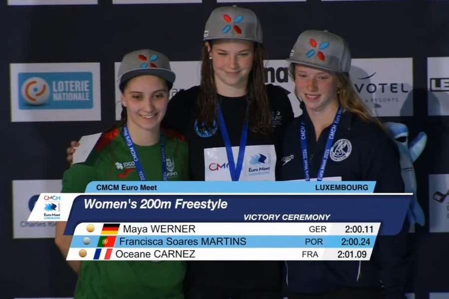 Na final A dos 200 livres, Francisca Martins foi segunda classificada, com 2.00,24 minutos