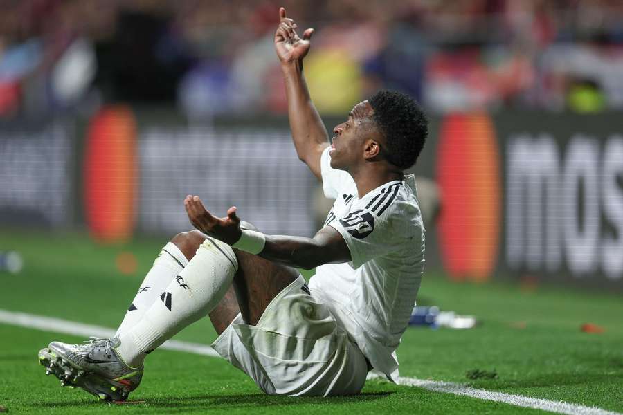 Vinicius Junior remonstrates during the Champions League tie with Atletico Madrid