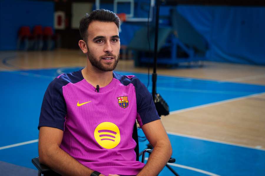 Eric García, durante la entrevista a los medios del Barça