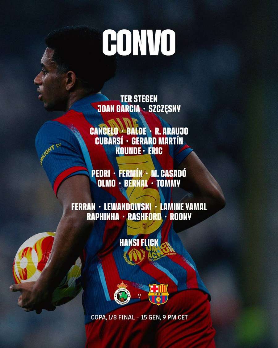 Convocatoria del Barça para visitar al Racing