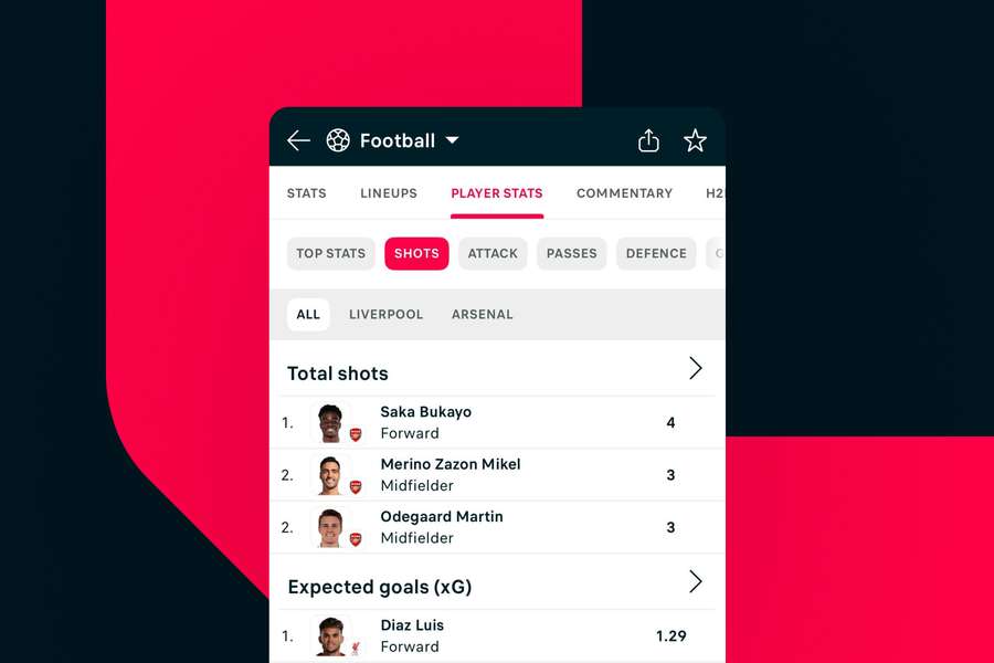 Detailed statistics for each player