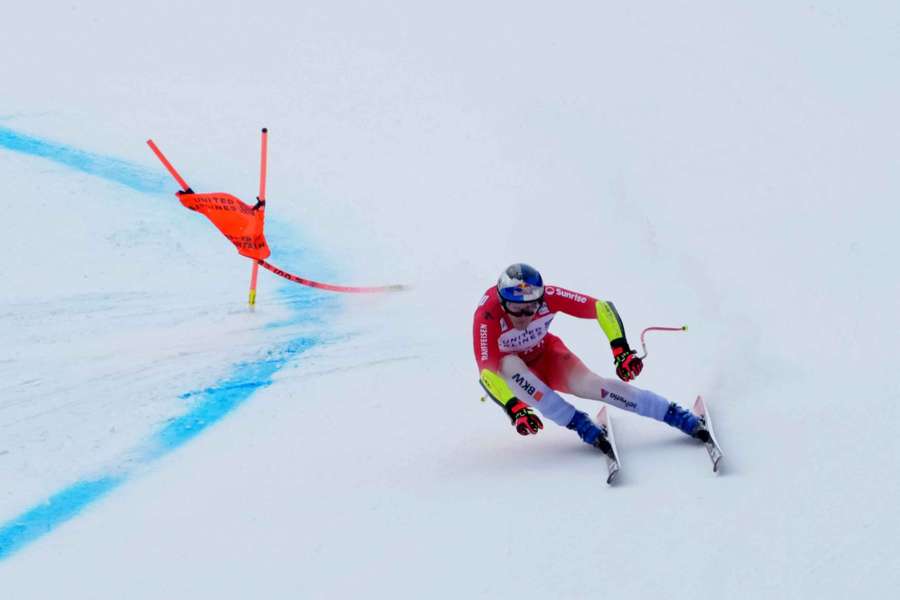 Marco Odermatt of Switzerland in the men's Super G alpine skiing race at the Stifel Copper Cup at Copper Mountain